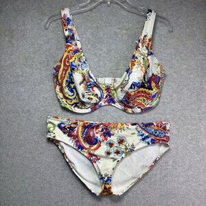 FREYA Swimsuit Set Underwire Bikini Top 37J AS6870 Matching Bottom XL Paisley